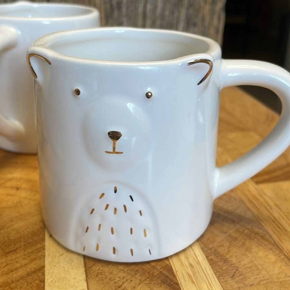 LIFE at HOME| Set of Four | Vintage |White/Gold | Small | Child | Bear Mugs |8oz